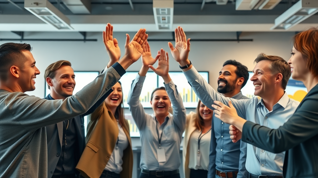 business team celebrating digital campaign success with Go High Level