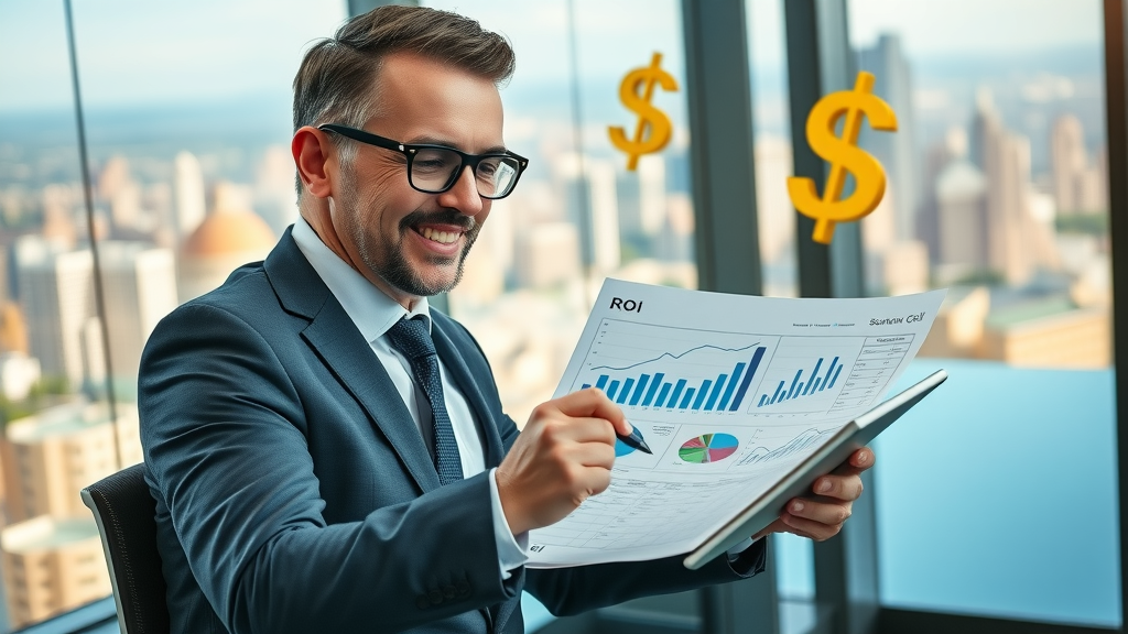 Business strategist analyzing ROI and cost-savings from go high level marketing automation adoption