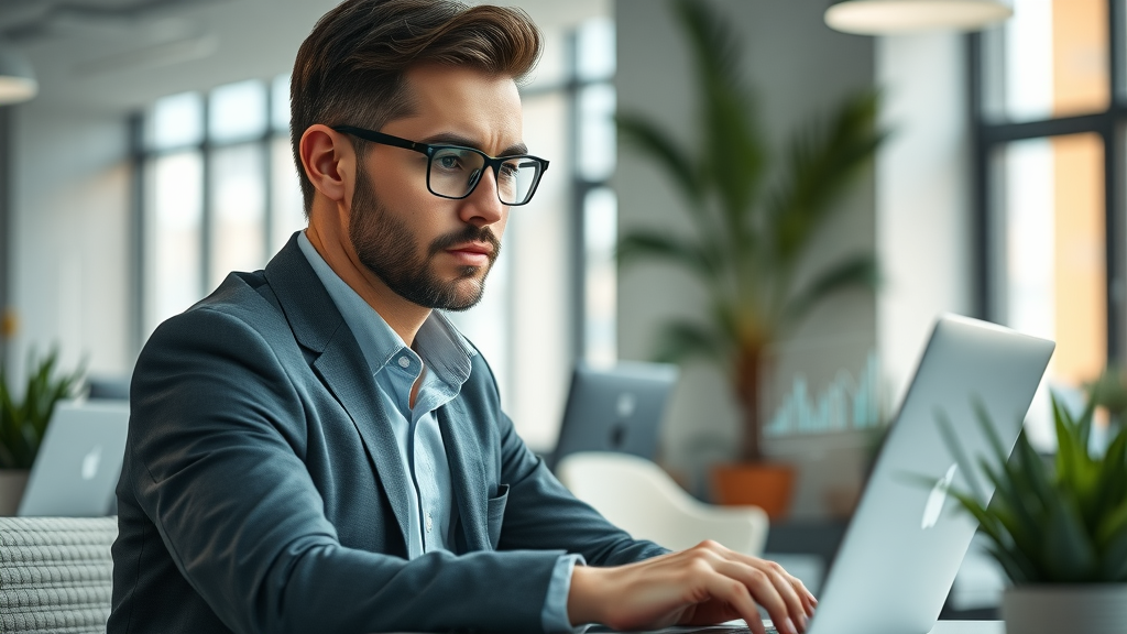 Professional small business owner analyzing digital graphs with go high level marketing automation dashboard