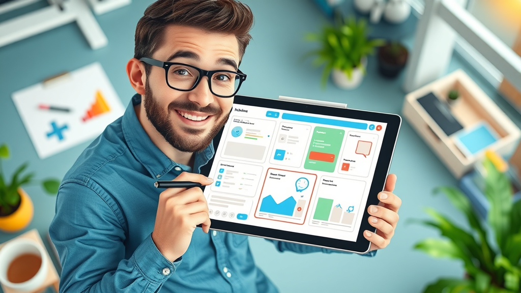 Colorful landing page wireframe, digital marketer designing with Go High Level, landing pages for marketing agencies