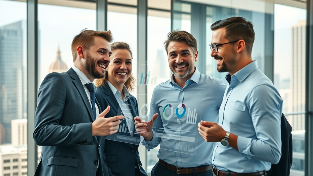 business team analyzing go high level integrations statistics in modern office