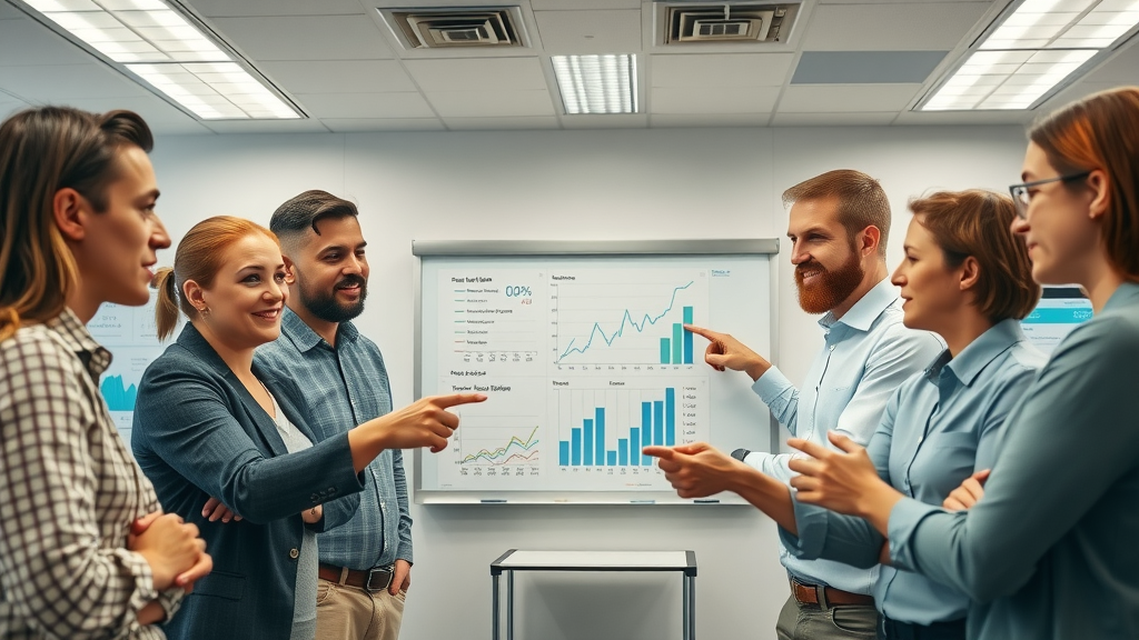 Analytical agency team discussing growth strategies and go high level pricing in a conference room