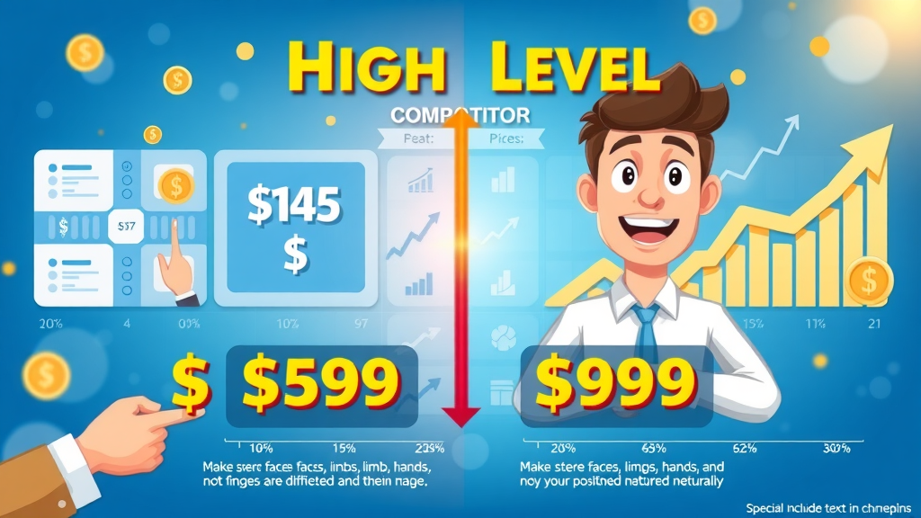 Go High Level vs competitors SaaS pricing infographic with icons and growth arrows