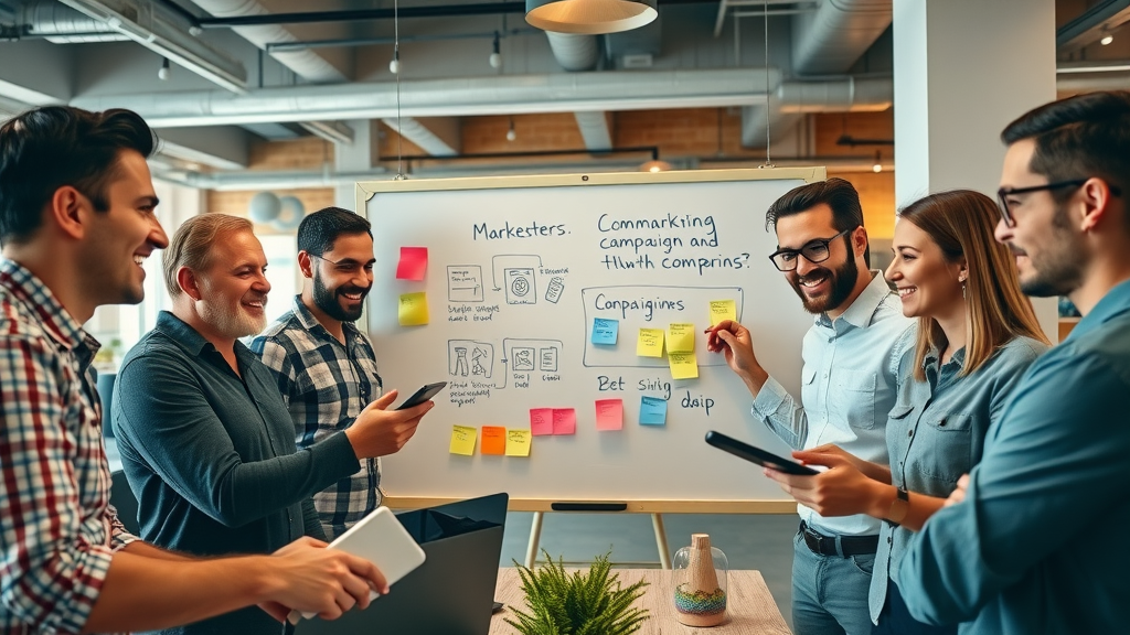 digital marketing team brainstorming Go High Level features around whiteboard